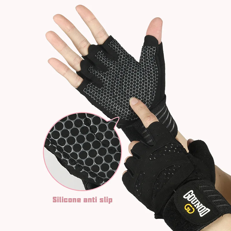Guantes de Fitness GOUNOD – Guantes Deportivos Extendidos, Transpirables y Resistentes al Desgaste, Guantes de Dedos Cortos para Levantamiento de Pesas, Equipos de Barra y Limpieza