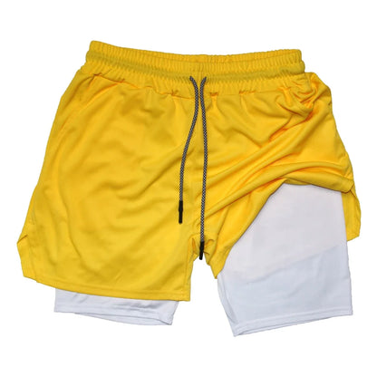 Pantalones Cortos de Fitness de Doble Capa para Hombre – Shorts Deportivos 2 en 1 para Gimnasio, Entrenamiento, Correr y Verano de Secado Rápido
