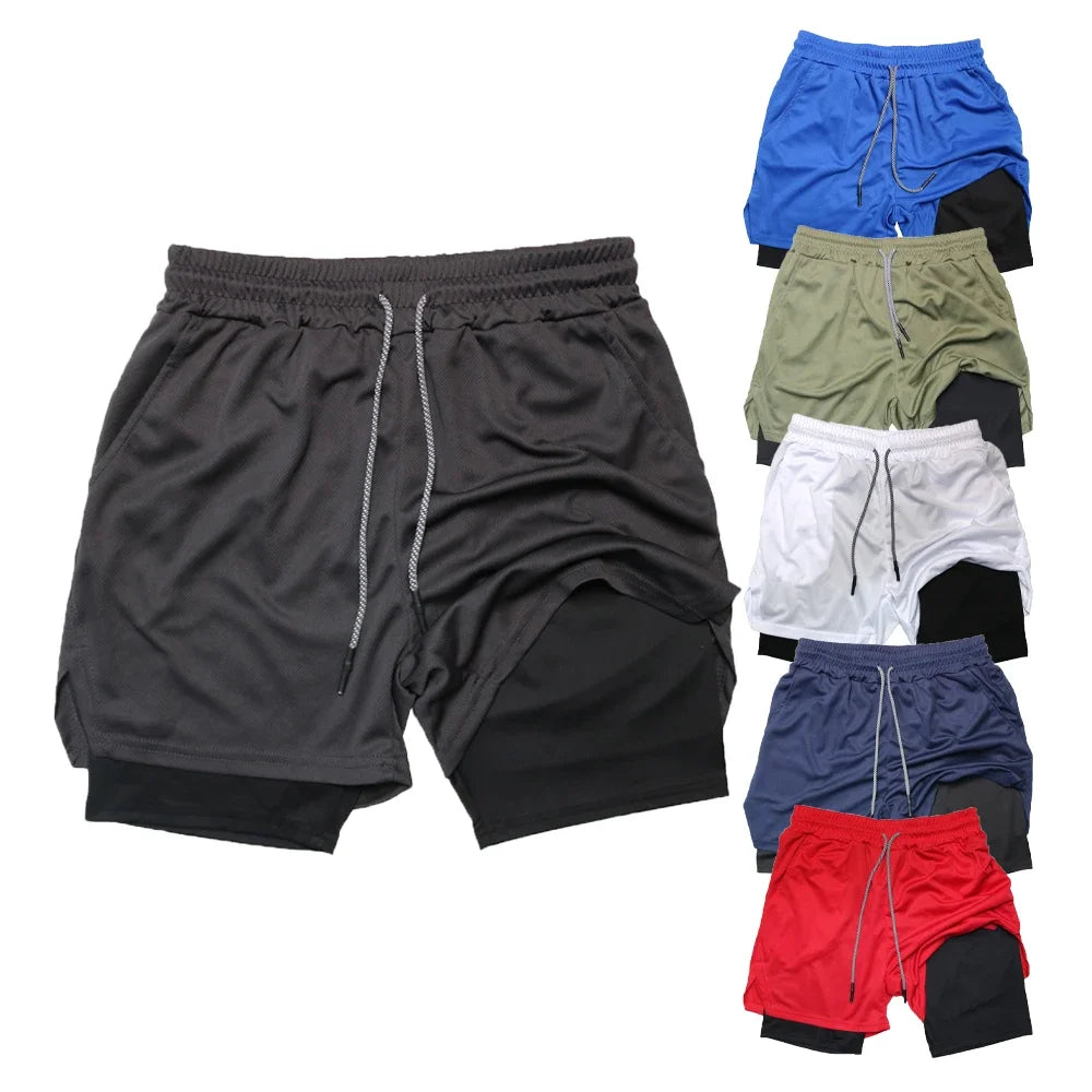 Pantalones Cortos de Fitness de Doble Capa para Hombre – Shorts Deportivos 2 en 1 para Gimnasio, Entrenamiento, Correr y Verano de Secado Rápido
