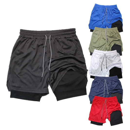 Pantalones Cortos de Fitness de Doble Capa para Hombre – Shorts Deportivos 2 en 1 para Gimnasio, Entrenamiento, Correr y Verano de Secado Rápido