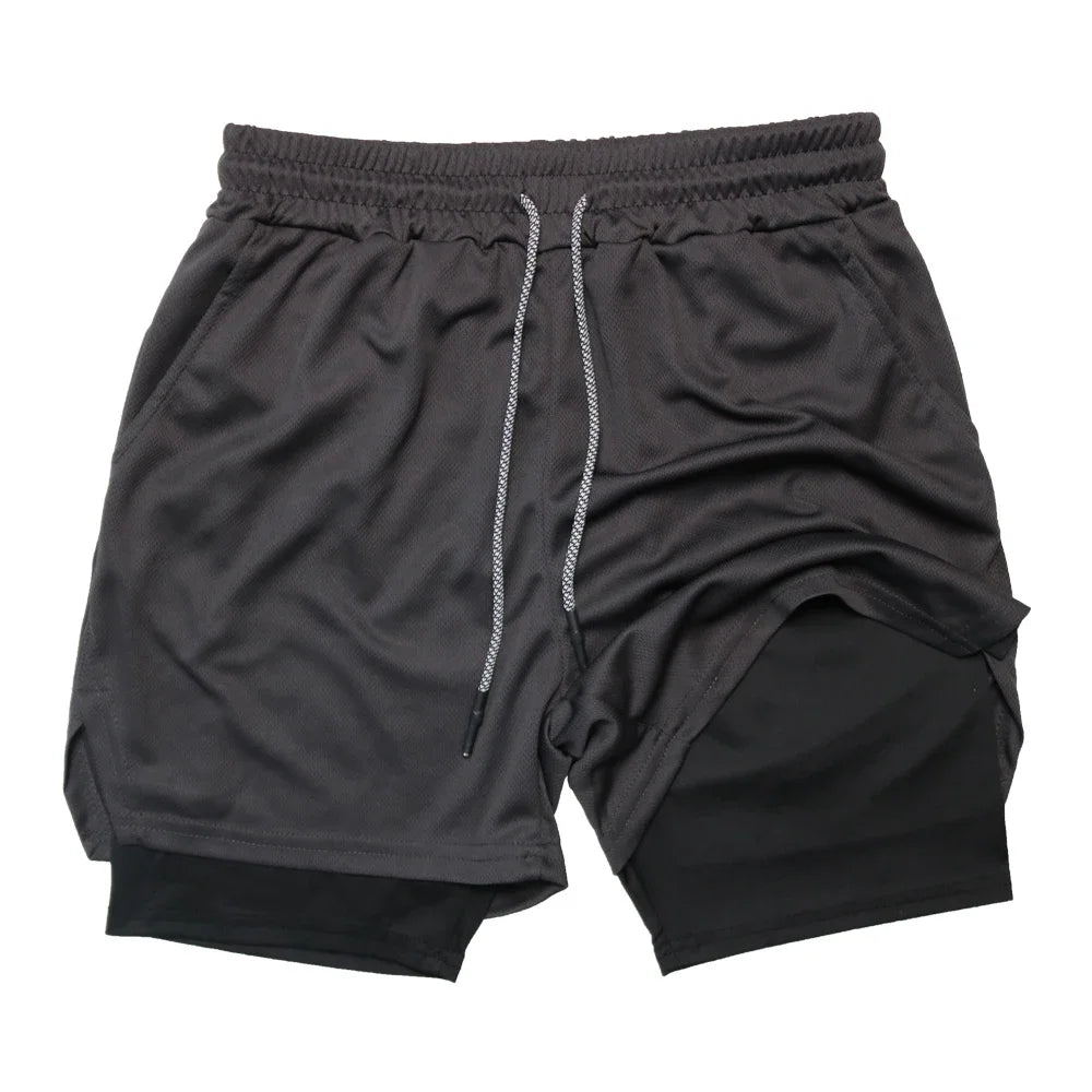 Pantalones Cortos de Fitness de Doble Capa para Hombre – Shorts Deportivos 2 en 1 para Gimnasio, Entrenamiento, Correr y Verano de Secado Rápido