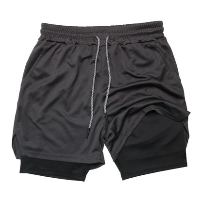 Pantalones Cortos de Fitness de Doble Capa para Hombre – Shorts Deportivos 2 en 1 para Gimnasio, Entrenamiento, Correr y Verano de Secado Rápido