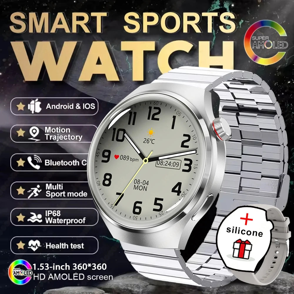 Reloj Inteligente 2025, Serie 4 GT - Para Hombre, Pantalla AMOLED, Monitoreo de Ritmo Cardíaco, Salud, Llamadas por Bluetooth, Reloj de Negocios para Hombre