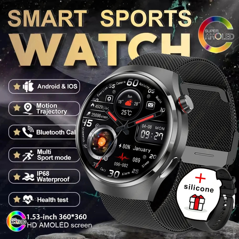 Reloj Inteligente 2025, Serie 4 GT - Para Hombre, Pantalla AMOLED, Monitoreo de Ritmo Cardíaco, Salud, Llamadas por Bluetooth, Reloj de Negocios para Hombre