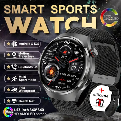 Reloj Inteligente 2025, Serie 4 GT - Para Hombre, Pantalla AMOLED, Monitoreo de Ritmo Cardíaco, Salud, Llamadas por Bluetooth, Reloj de Negocios para Hombre