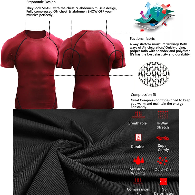 Camiseta de Compresión 2025 para Hombre – Ropa Deportiva de Verano, Running, Elástica, de Secado Rápido, Tops Deportivos para Gimnasio y Entrenamiento