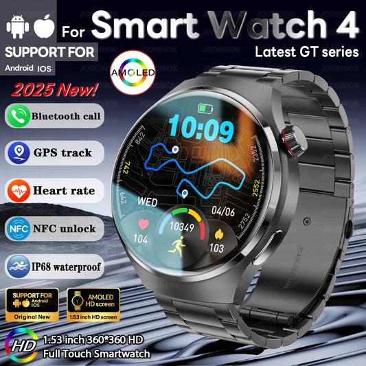 Reloj Inteligente 2025, Serie 4 GT - Para Hombre, Pantalla AMOLED, Monitoreo de Ritmo Cardíaco, Salud, Llamadas por Bluetooth, Reloj de Negocios para Hombre
