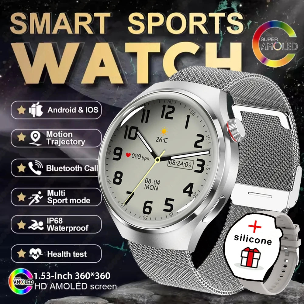 Reloj Inteligente 2025, Serie 4 GT - Para Hombre, Pantalla AMOLED, Monitoreo de Ritmo Cardíaco, Salud, Llamadas por Bluetooth, Reloj de Negocios para Hombre