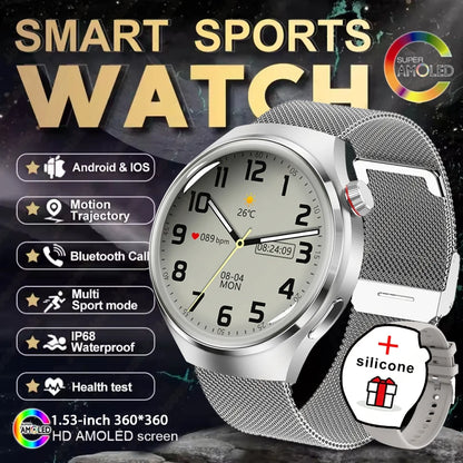 Reloj Inteligente 2025, Serie 4 GT - Para Hombre, Pantalla AMOLED, Monitoreo de Ritmo Cardíaco, Salud, Llamadas por Bluetooth, Reloj de Negocios para Hombre