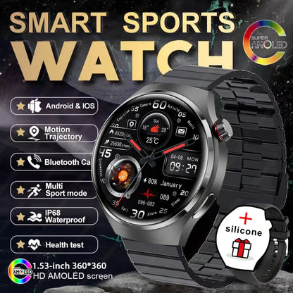 Reloj Inteligente 2025, Serie 4 GT - Para Hombre, Pantalla AMOLED, Monitoreo de Ritmo Cardíaco, Salud, Llamadas por Bluetooth, Reloj de Negocios para Hombre