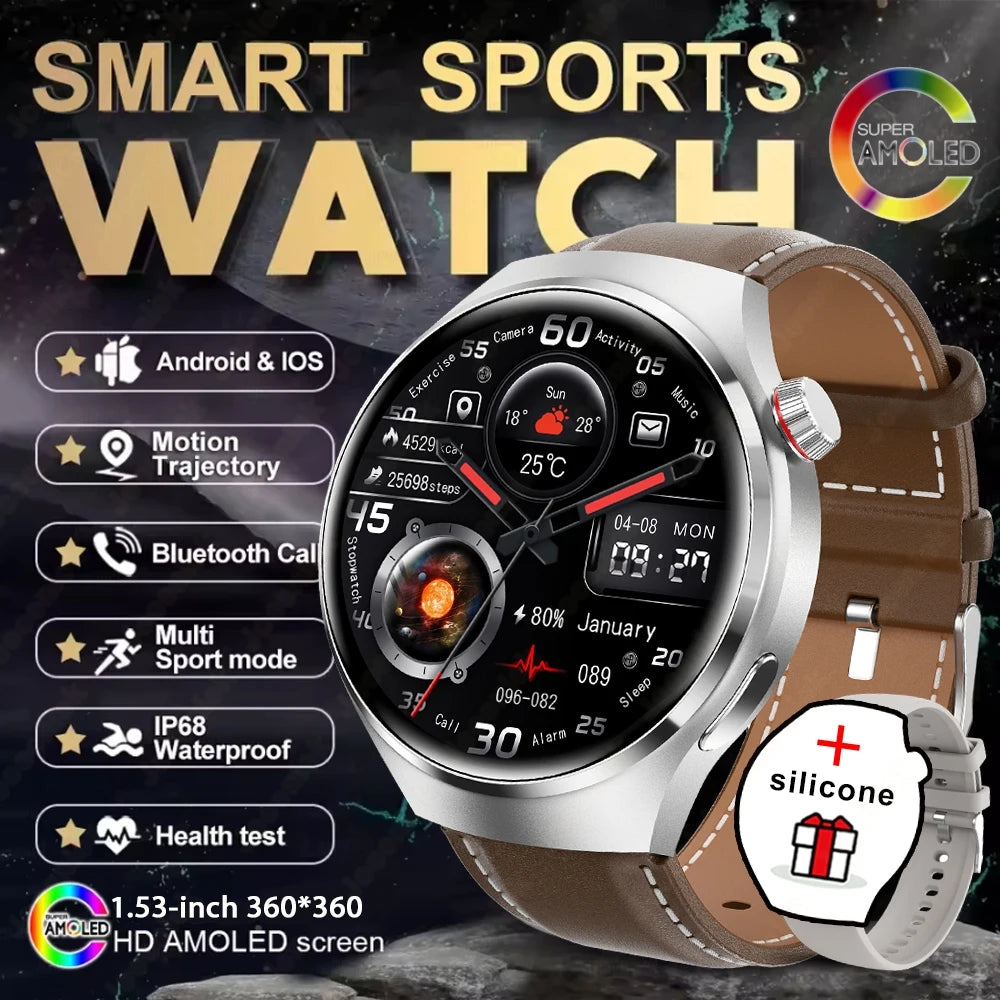 Reloj Inteligente 2025, Serie 4 GT - Para Hombre, Pantalla AMOLED, Monitoreo de Ritmo Cardíaco, Salud, Llamadas por Bluetooth, Reloj de Negocios para Hombre