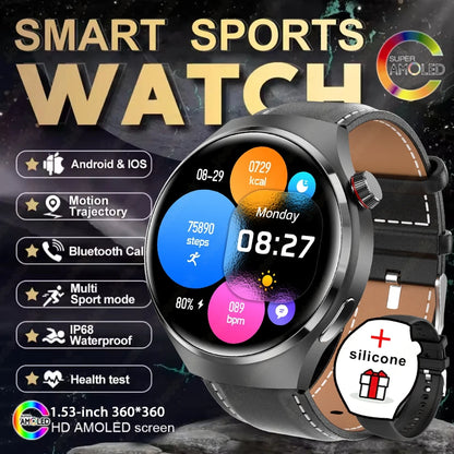 Reloj Inteligente 2025, Serie 4 GT - Para Hombre, Pantalla AMOLED, Monitoreo de Ritmo Cardíaco, Salud, Llamadas por Bluetooth, Reloj de Negocios para Hombre