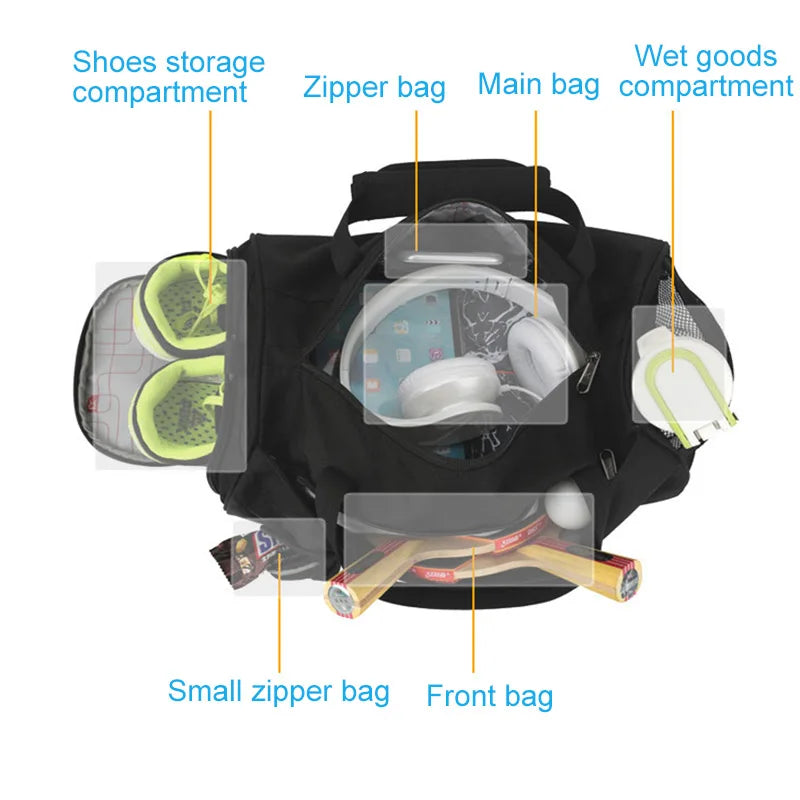 Bolsa Grande de Gimnasio IX - Bolsa de Fitness Húmeda y Seca para Entrenamiento, Men Yoga, con Compartimento para Zapatos, Bolsa Multifuncional para Viaje, Entrenamiento y Natación, Bolsas de Hombro y Mano