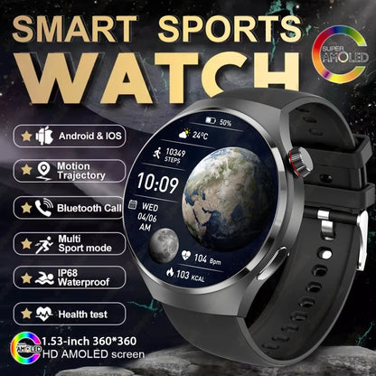 Reloj Inteligente 2025, Serie 4 GT - Para Hombre, Pantalla AMOLED, Monitoreo de Ritmo Cardíaco, Salud, Llamadas por Bluetooth, Reloj de Negocios para Hombre