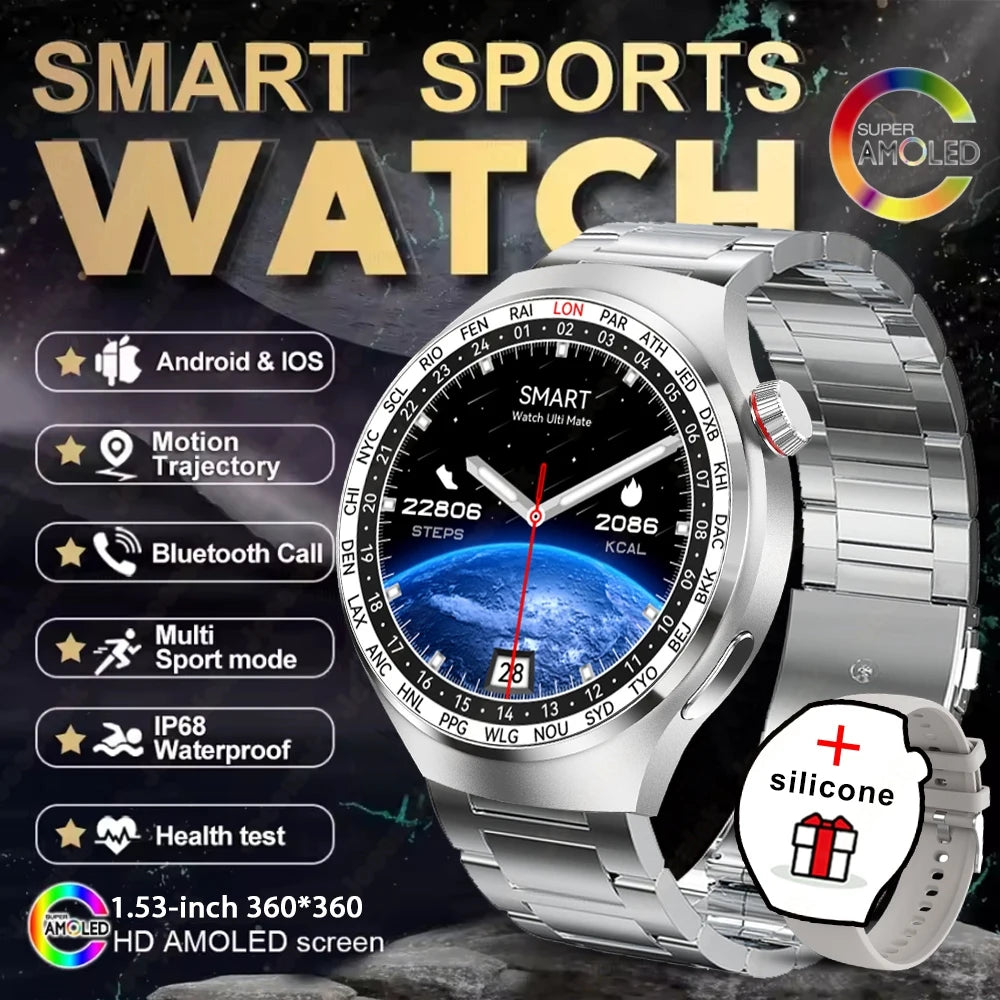 Reloj Inteligente 2025, Serie 4 GT - Para Hombre, Pantalla AMOLED, Monitoreo de Ritmo Cardíaco, Salud, Llamadas por Bluetooth, Reloj de Negocios para Hombre