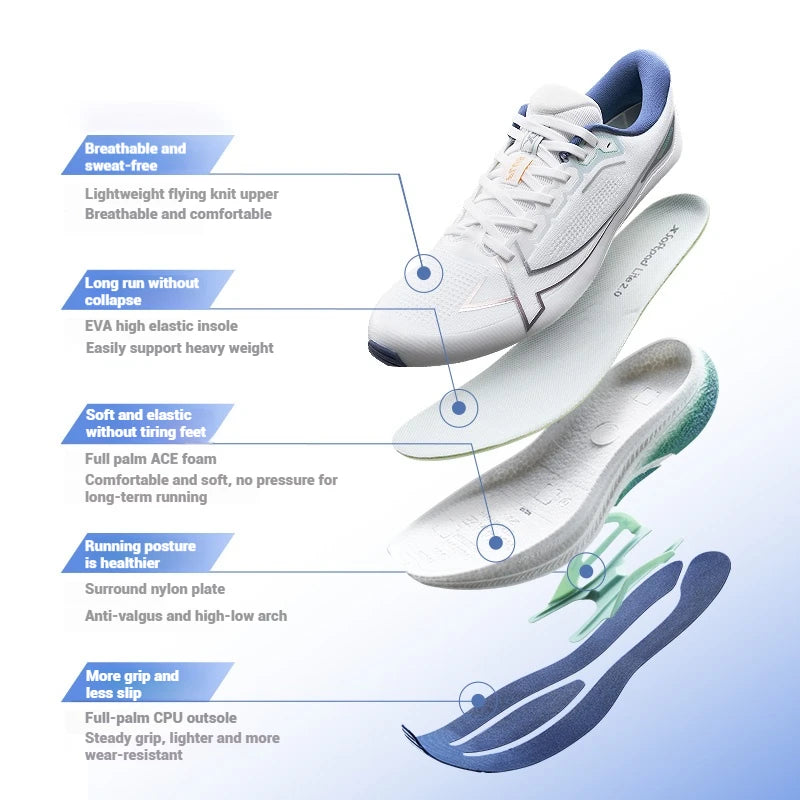 Zapatillas Xtep 2000km Plus Running 2025 – Zapatillas para Correr de Primavera, Ligeras, Antideslizantes y Resistentes al Desgaste para Hombre (Modelo 875319110001)