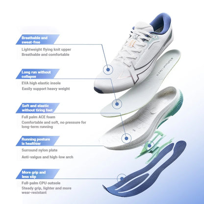Zapatillas Xtep 2000km Plus Running 2025 – Zapatillas para Correr de Primavera, Ligeras, Antideslizantes y Resistentes al Desgaste para Hombre (Modelo 875319110001)