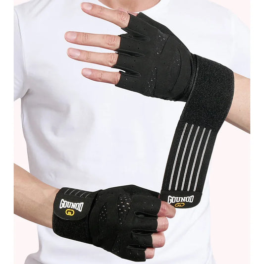 Guantes de Fitness GOUNOD – Guantes Deportivos Extendidos, Transpirables y Resistentes al Desgaste, Guantes de Dedos Cortos para Levantamiento de Pesas, Equipos de Barra y Limpieza